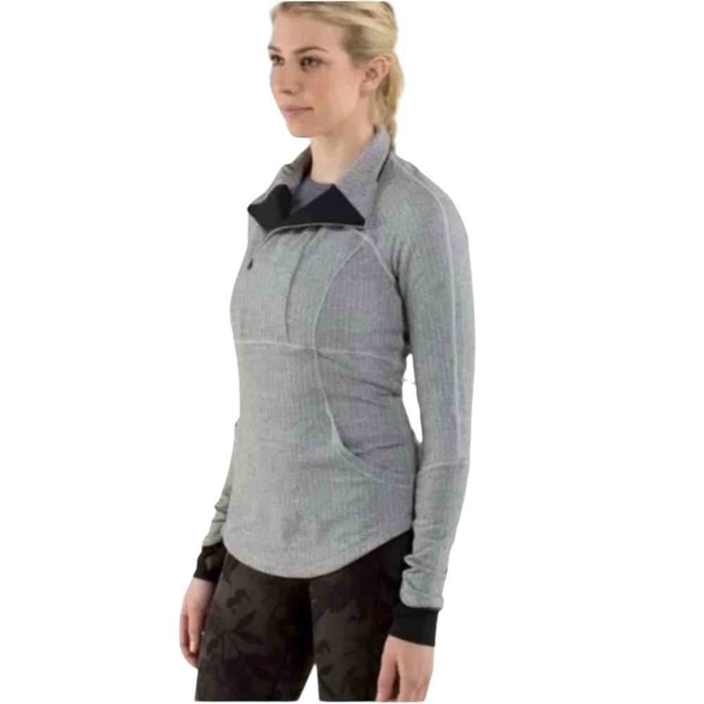 Lululemon base runner 1/2 zip jacket herringbone grey black size 4